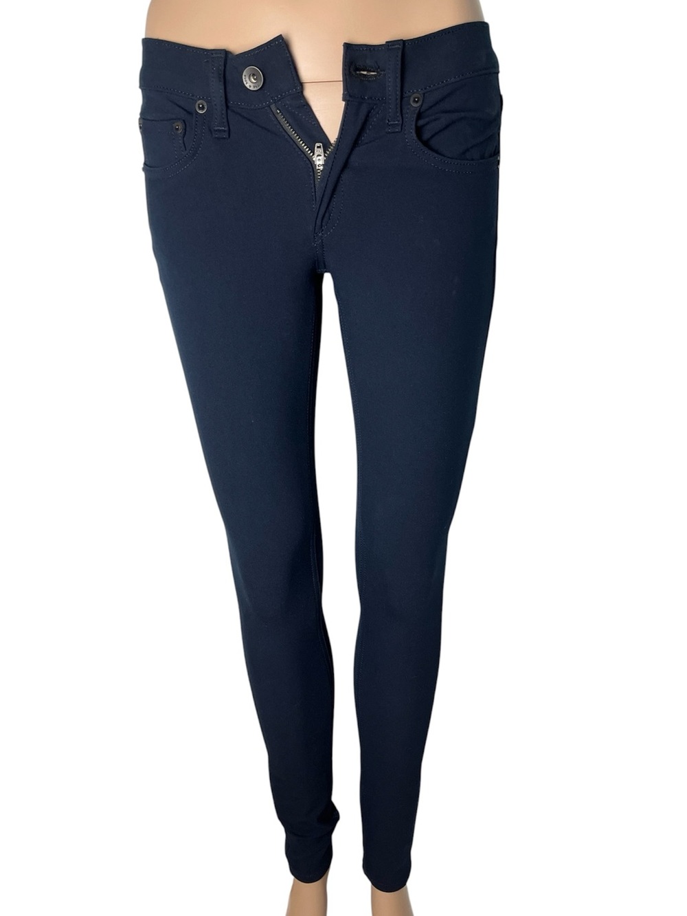 Rag & Bone Women's Skinny Low Rise Slim Navy Blue Stretch Denim Pants Jeans